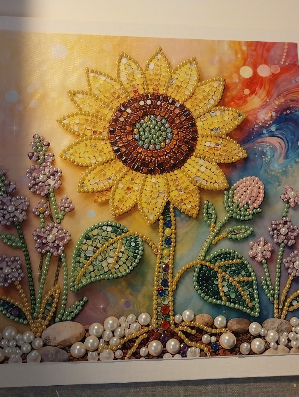 Sunflower Mosaic Wall Art - Yellow Beaded Floral Print